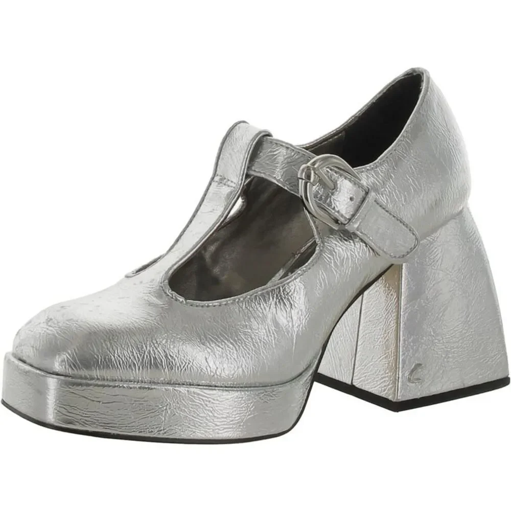 Circus by Sam Edelman Silver Metallic T-Strap Platform Pumps